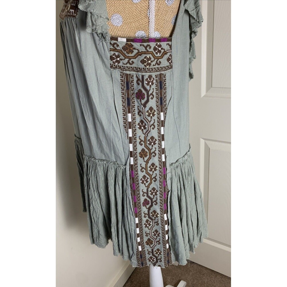 FREE PEOPLE Sz XS Day Glow Mini Dress Spanish Moss Boho Hippie Festival - Picture 7 of 13